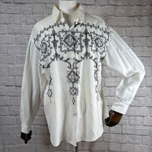 Vintage Capriccio Embroidered Button-Up Shirt Women's 12 Large White Hong Kong